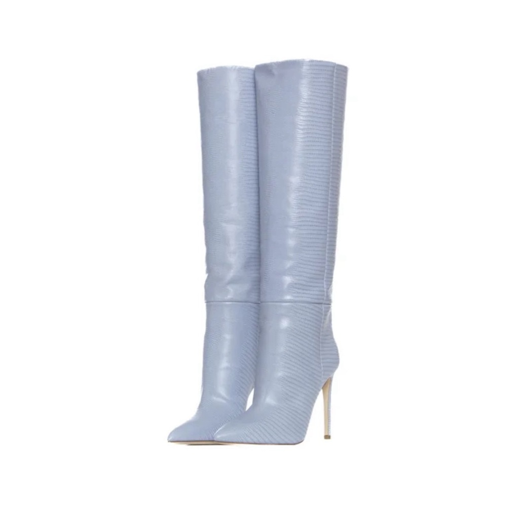 Paris Texas Light Blue Textured Leather Knee-High Stiletto Boots - Picture 4 of 4